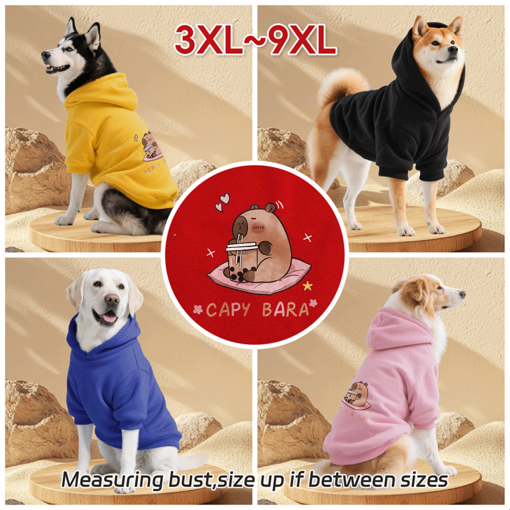 Áo Hoodie cho chó lớn 3XL-9XL, in hình capybara dễ thương, phong cách chui đầu, Có 6 màu, Vải mềm, Thoải mái, thoáng khí, ấm áp, có thể giặt được, Thích hợp cho tất cả các giống chó lớn
