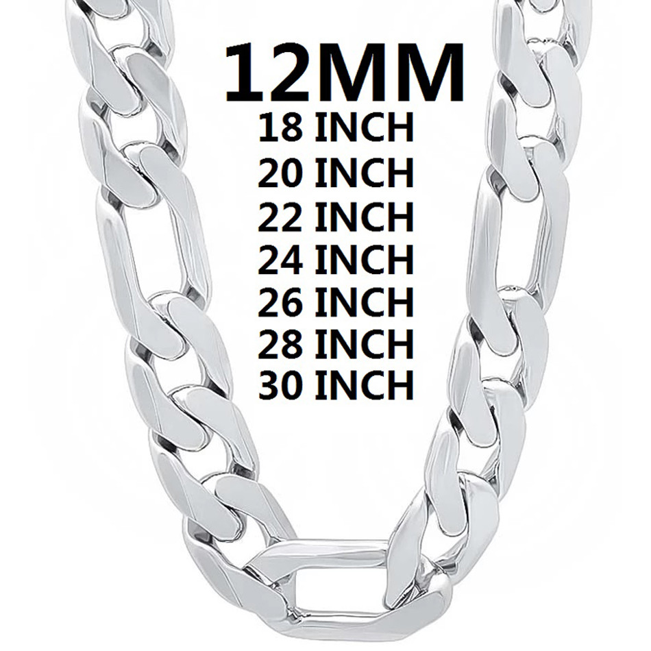 Vòng cổ bạc 925 cổ điển cho nam, đường kính 12mm, dây từ 18 đến 30 inch - Trang sức thời trang