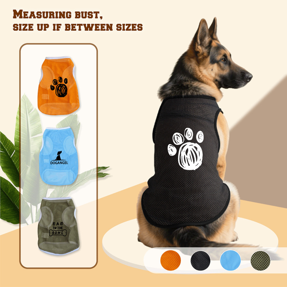 Áo vest lưới chó lớn 3XL-6XL, chân chó, in xương chó, phong cách chui đầu, có 4 màu, thoải mái và thoáng khí, có thể giặt được bằng máy, thích hợp cho tất cả chó lớn