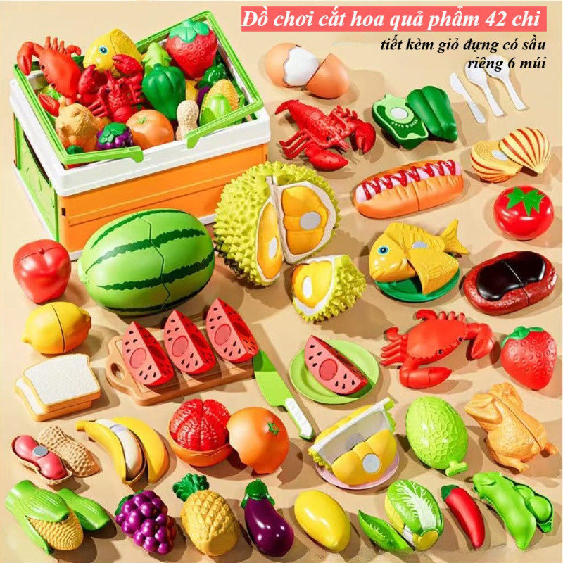 23/42PCS Bộ Đồ Chơi Cắt Hoa Quả, Rau Củ & Thực Phẩm Cho Bé, Đồ Chơi Nấu Ăn Nhà Bếp, Chất Liệu Nhựa ABS An Toàn