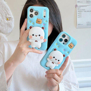Dành Cho iPhone 17 Pro Max 16 Pro Max 16 15 14 Plus 12 13 14 15 Pro Max Phim Hoạt Hình Vui Nhộn Gấu Nagano Kính Thiên Văn Giá Đỡ Ốp Lưng Silicon Mềm Giá Đỡ