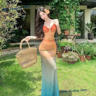Đầm hai dây đi biển, tôn dáng cao cấp, váy lưới đuôi cá thời trang kèm quần bikini cho nữ