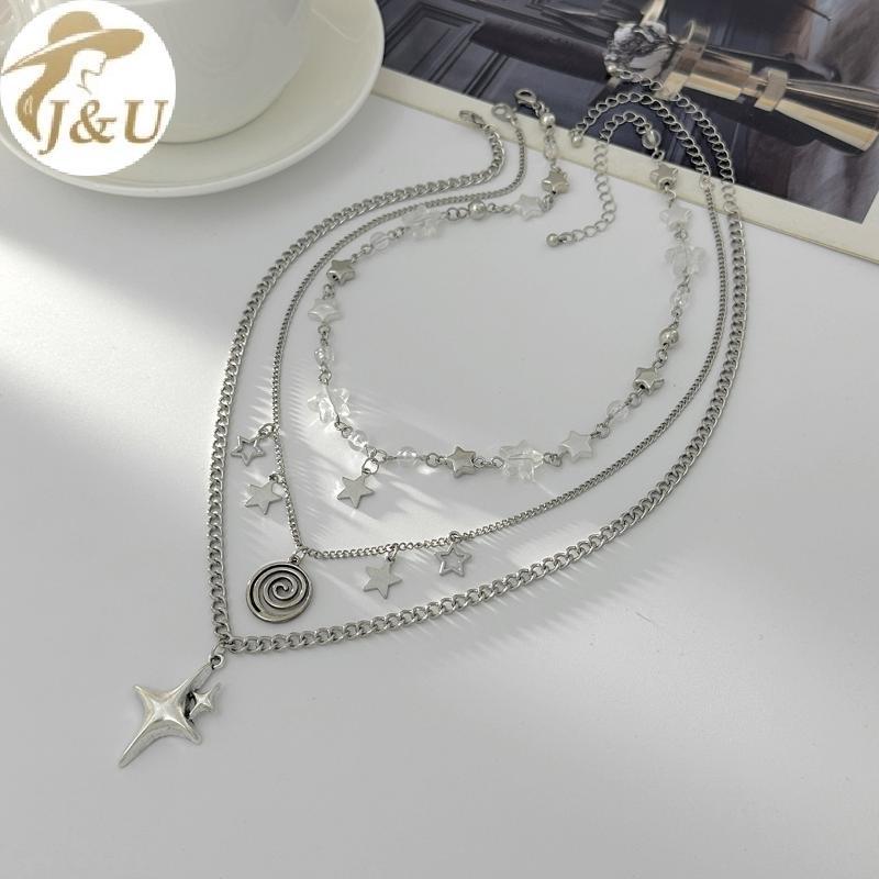 JU Y2K Thời Trang Bạc Lớp Nelace Kim Loại Pentagram Mặt Dây Chuyền Nhiều Dây Xích Cho Nữ Hợp Thời Trang Trang Trang Sức Quà Tặng VN
