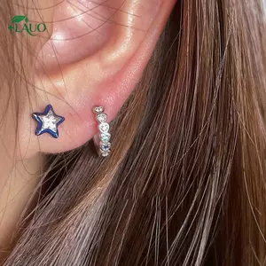 Springevenstar Xu Hướng Xanh Pha Lê Ngôi Sao Pentagram Mini Bông Tai Nữ Thoáng Mát Ngọt Ngào Thẩm Mỹ Bông Tai Thời Trang Y2k Trang Sức Springevenstar