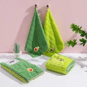 Thêu Bơ San Hô Nhung Khăn Thấm Hút Khăn Lau Nhà Bếp Hộ Gia Đình Tay Làm Sạch Rag