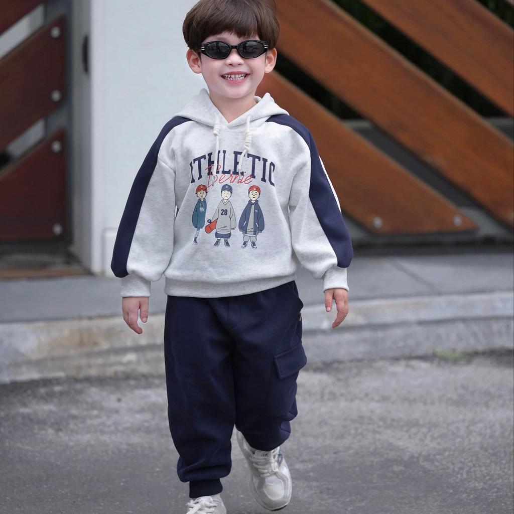 [BiBeo Kids] Bộ quần áo NỈ 2 DA HOODIE ATHLETIC  cho bé trai, Bộ quần áo thu đông dài tay cho bé