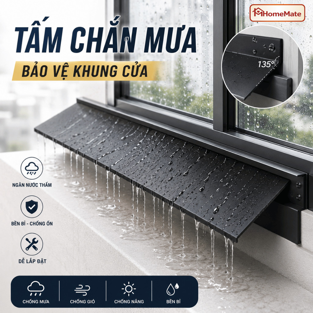 Tấm Chắn Nước Mưa Cửa Sổ Silicone Tự Dính, Dải Chống Thấm Khe Cửa, Chống Dột Mùa Mưa, Dễ Lắp Đặt