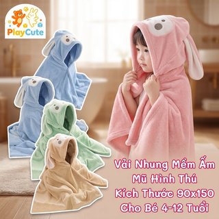 Áo choàng tắm trẻ em Lông cừu san hô có mũ trùm đầu Động vật ấm áp Mềm mại Thấm hút Đồ ngủ Sử dụng tại nhà