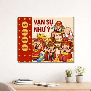 Tranh Tráng Gương Ngũ Lộ Thần Tài, Câu Chúc Hay Và May Mắn - Treo Phòng Làm Việc, Phòng Khách, Cửa Hàng, Làm Quà Tặng
