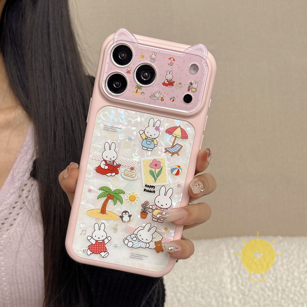 Phone Case For iPhone 17 Pro Max 16 15 TPU Cat Ear Aesthetic Korean Cute