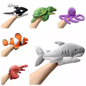 DELMER Con Rối Động Vật Biển, Búp Bê Tay Thú Nhồi Bông Con Rối Cá Mập Sang Trọng, Sinh Nhật Di Chuyển Miệng Bạch Tuộc Cua Rùa Cá Voi Giáo Dục Sớm