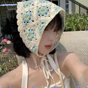 Mũ trùm đầu DAYBREAK, Băng đô hình tam giác hoa nhỏ móc thủ công, Dệt kim dễ thương kiểu mục vụ Pháp Băng đô khăn cho bé gái