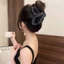 PYCOU Cá Mập Kẹp, Nơ Đen Satin Vuốt Tóc, Thời Trang Tai Lúa Mì Phong Cách Quyến Rũ Kẹp Tóc Nữ