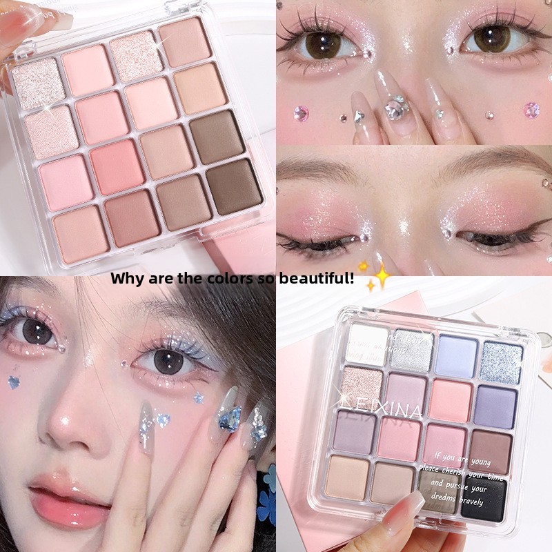 Resina 16 Màu Sunset Magic Eyeshadow Palette Pearlescent Matte Earth Color Fine Shining Pink Blush 15g