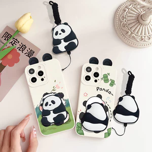 Ốp Điện Thoại Gấu Trúc Tai kawaii Dễ Thương Cho Vivo V60 V50 V40 Lite V40 V30 V29 V27 V25 Pro V29E V27E V25E Ốp Lưng Có Dây Giá Đỡ