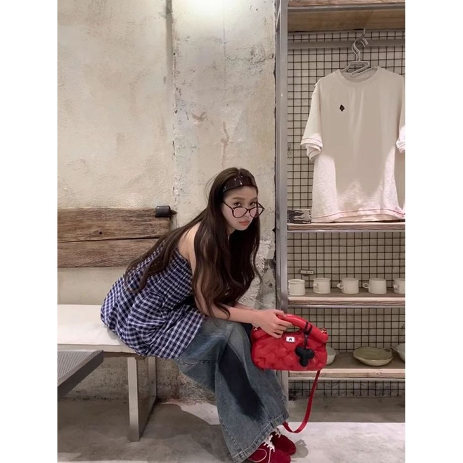 Milyfashion Mùa Hè Kẻ Sọc Váy Ống Top Hai Cánh Phong Cách Mới Phiên Bản Hàn Quốc Retro Tất Cả Trận Đấu Dù Váy
