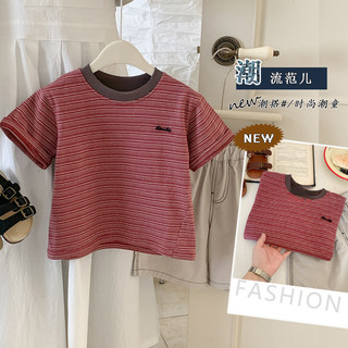Áo thun ngắn tay sọc mềm mại cho bé trai Mùa hè phong cách mới Cotton nguyên chất Thoải mái thoáng khí tay áo hàng đầu