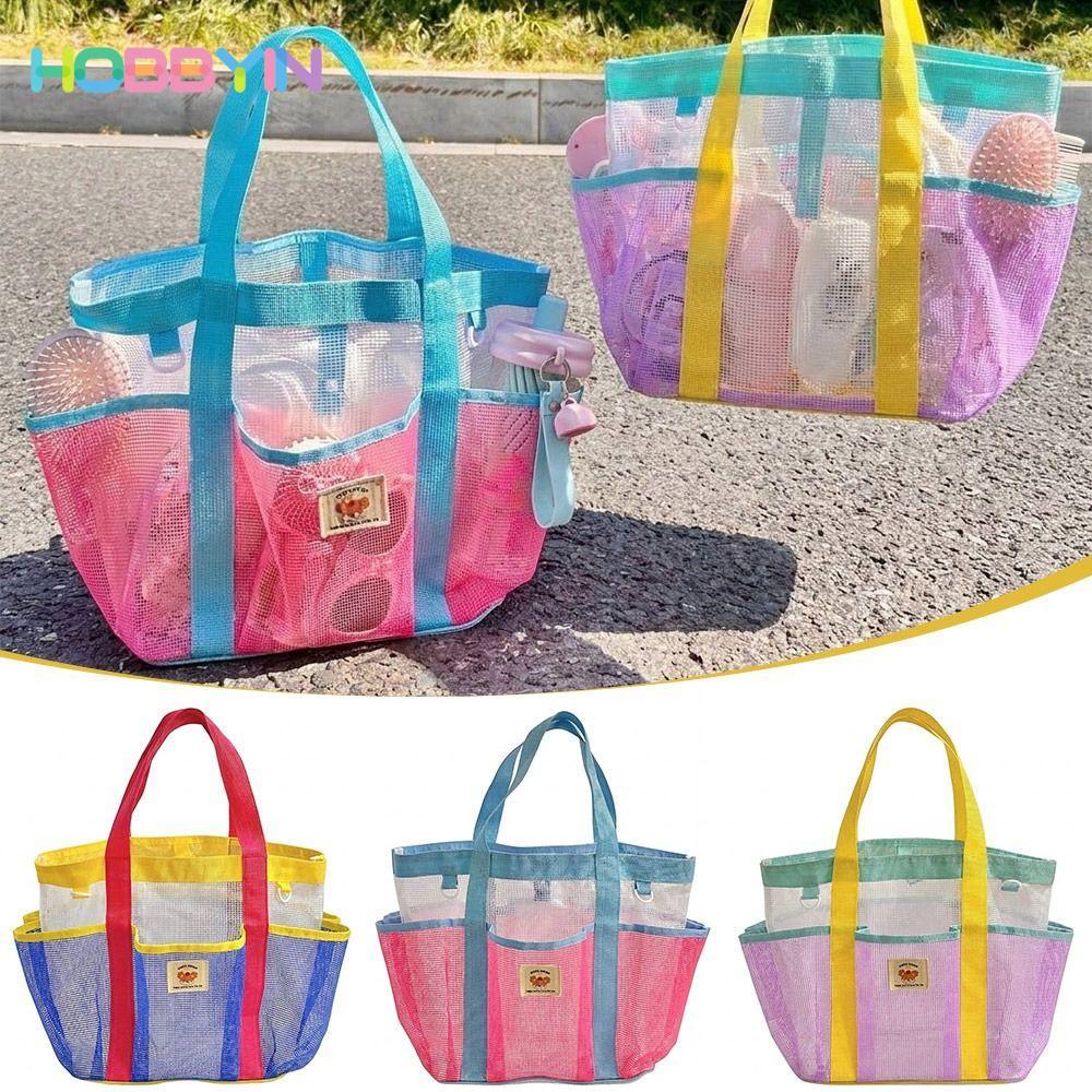 Túi Tote Lưới HOBBYIN, Túi Đi Biển Dung Tích Lớn Di Động, Túi Đeo Vai Nhiều Túi Cầm Tay Dễ Thương