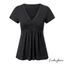 Áo thun dệt kim tay ngắn nữ Slim Fit Viền ren cổ chữ V Áo Babydoll mùa hè cho văn phòng hàng ngày