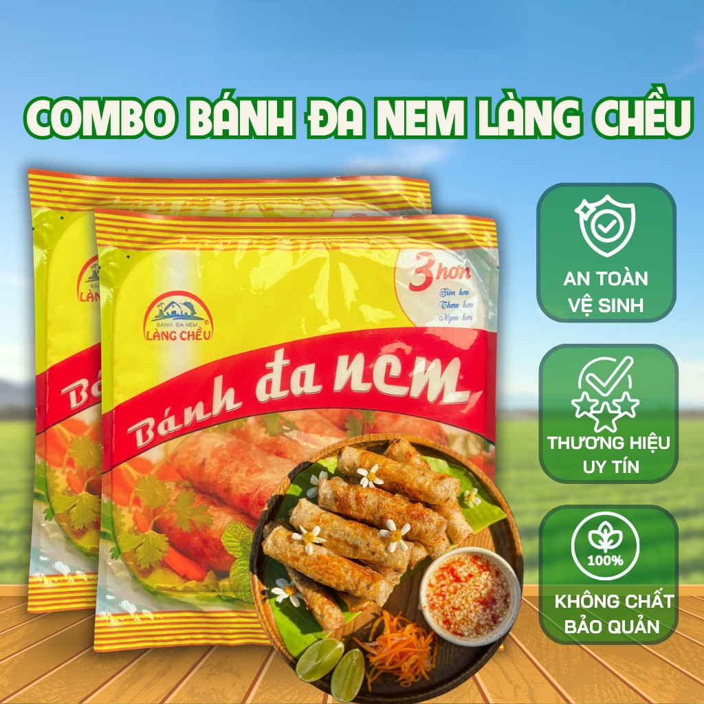 Combo Bánh Đa Nem Làng Chiều loại dày túi 20 lá - Bánh Đa Nem Dai, Vàng, dễ cuốn, Ngon, Giòn lâu