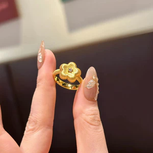 Nhỏ Hoa Vàng Chấm Kim Cương Nhẫn Nữ Mới Phong Cách Trung Hoa Ánh Sáng Sang Trọng Niche Cao Cấp Đơn Giản Thời Trang Phù Hợp Với Quà Tặng Năm Mới