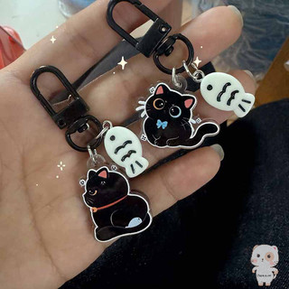 【Chamvn】Móc khóa mèo đen cá nhỏ mặt dây chuyền acrylic hai mặt túi hoạt hình dễ thương