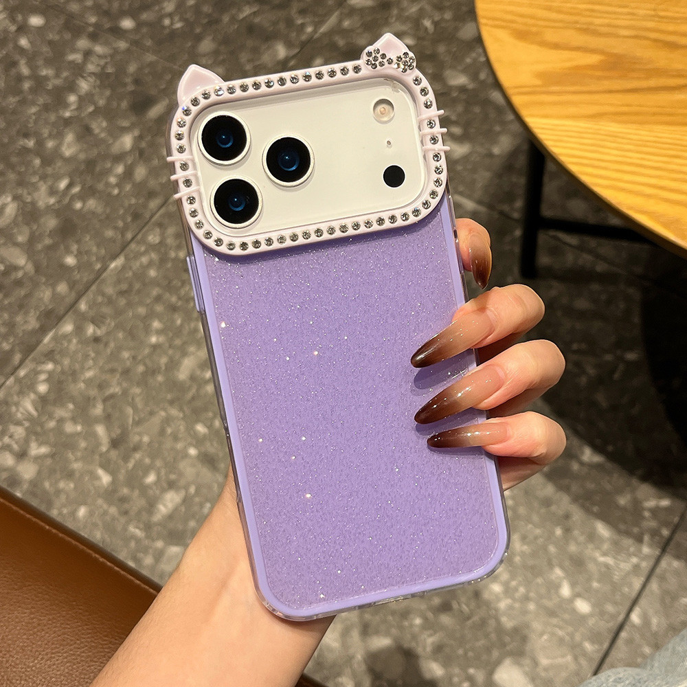 Ốp điện thoại Acrylic tai mèo kim cương lấp lánh 2 trong 1 cho iPhone 17 Pro Max 17 Air 16 Plus 15 14 13 12 11 Vỏ bảo vệ chống sốc