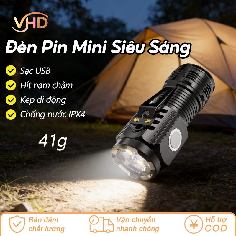 Đèn Pin Mini Siêu Sáng Chống Nước - Nhiều Chế Độ Chiếu Xa, Sạc Tiện Lợi Cho Du Lịch & Hoạt Động Ngoài Trời