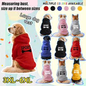 Áo Hoodie cho chó lớn 3XL-9XL, in SPORT xương chó, phong cách chui đầu, Có 6 màu, Vải mềm, Thoải mái, thoáng khí, ấm áp, có thể giặt được, Thích hợp cho tất cả các giống chó lớn