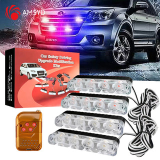 Đèn Flash khẩn cấp 4 trong 1 màu xanh đỏ 12V với điều khiển từ xa không dây Nhấp nháy Lưới tản nhiệt lắp ráp cho ô tô Xe tải Van SUV