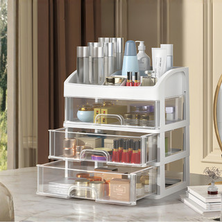 Kệ Đựng Mỹ Phẩm 3 Tầng Trong Suốt Có Ngăn Kéo, Tủ Đựng Đồ Trang Điểm, Skincare Để Bàn Đa Năng