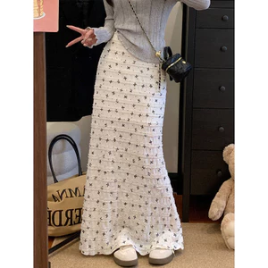 Plus Size Quần Áo Nữ Nấm Cạnh Nơ In Ren Hoa Đuôi Cá Váy Hông Đầu Váy Dài 5.12