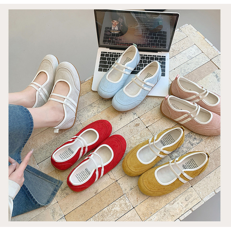 Giày Mary Jane Nữ Da Lộn Mềm Êm Chân Phối Quai Đôi Style Ulzzang Hàn Quốc Hot Trend