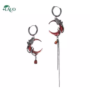 Springevenstar 1 Cái / Cặp Bông Tai Bất Đối Xứng Mặt Trăng Đỏ Cá Tính Hip-Pop Gothic Mở Nhẫn Cá Tính Dây Xích sel Bông Tai Trang Sức Quà Tặng Springevenstar