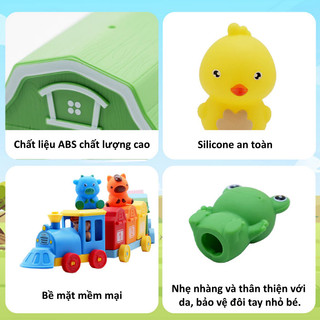 【BabyJoy】Bộ tàu hỏa trang trại Montessori,đồ chơi ghép cặp dạy số,màu sắc và hình khối,phát triển vận động tinh cho trẻ