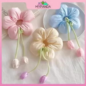 MYPANDA Ngọt Ngào Nữ Hoa Tulip Ruy Băng Tóc Scrunchies Cổ Tích Nơ Streamers Ruy Băng Tóc Đuôi Ngựa Giá Đỡ Phụ Kiện Tóc.