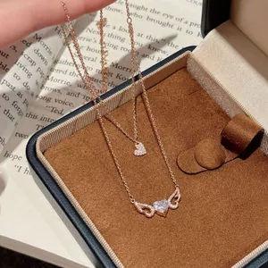 Tình Yêu Hai Lớp Siêu Nhấp Nháy Full Zircon Đôi Cánh Tình Yêu Vòng Cổ ins Phong Cách Quà Tặng Cho Bạn Gái Ánh Sáng Sang Trọng Cao Cấp Vòng Cổ