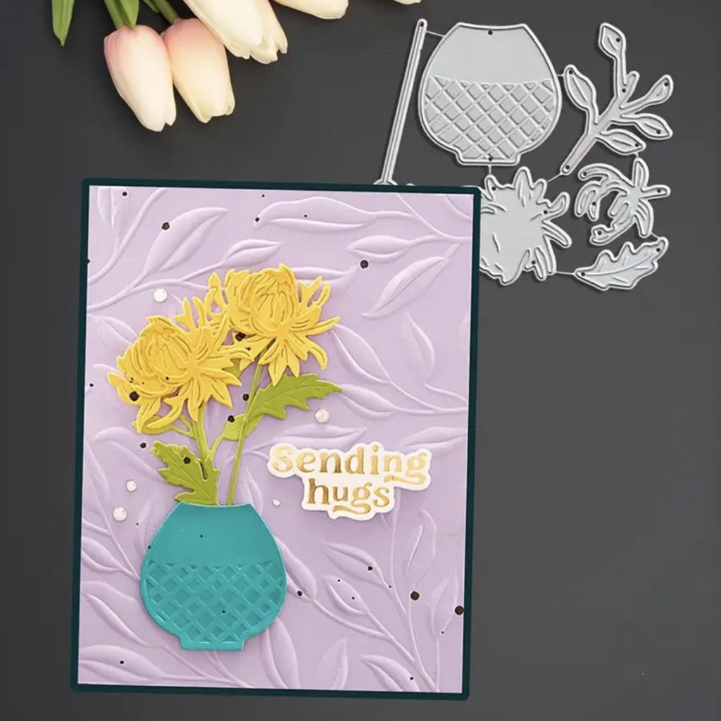 Hoa Cúc Hình Bình Kim Loại Thép Carbon Cắt Khuôn DIY Vải Album Ảnh Thiệp Chúc Mừng Cắt Chết Giấy Thủ Công Sổ Lưu Niệm Dập Nổi Khắc Bản Mẫu
