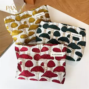 PNPIA- Túi Đựng Trang Điểm Bằng Vải Vintage Nấm Đỏ / Lựu In Hoa Kích Thước Lớn Đồng Xu Chìa Khóa Ví Giặt Túi Xách Di Động Quà Tặng