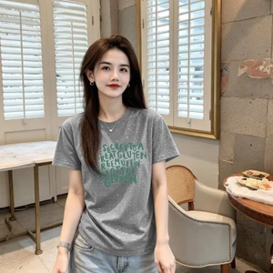 Áo thun ngắn tay giảm béo mùa hè mới in cổ tròn thời trang áo thường ngày dành cho nữ