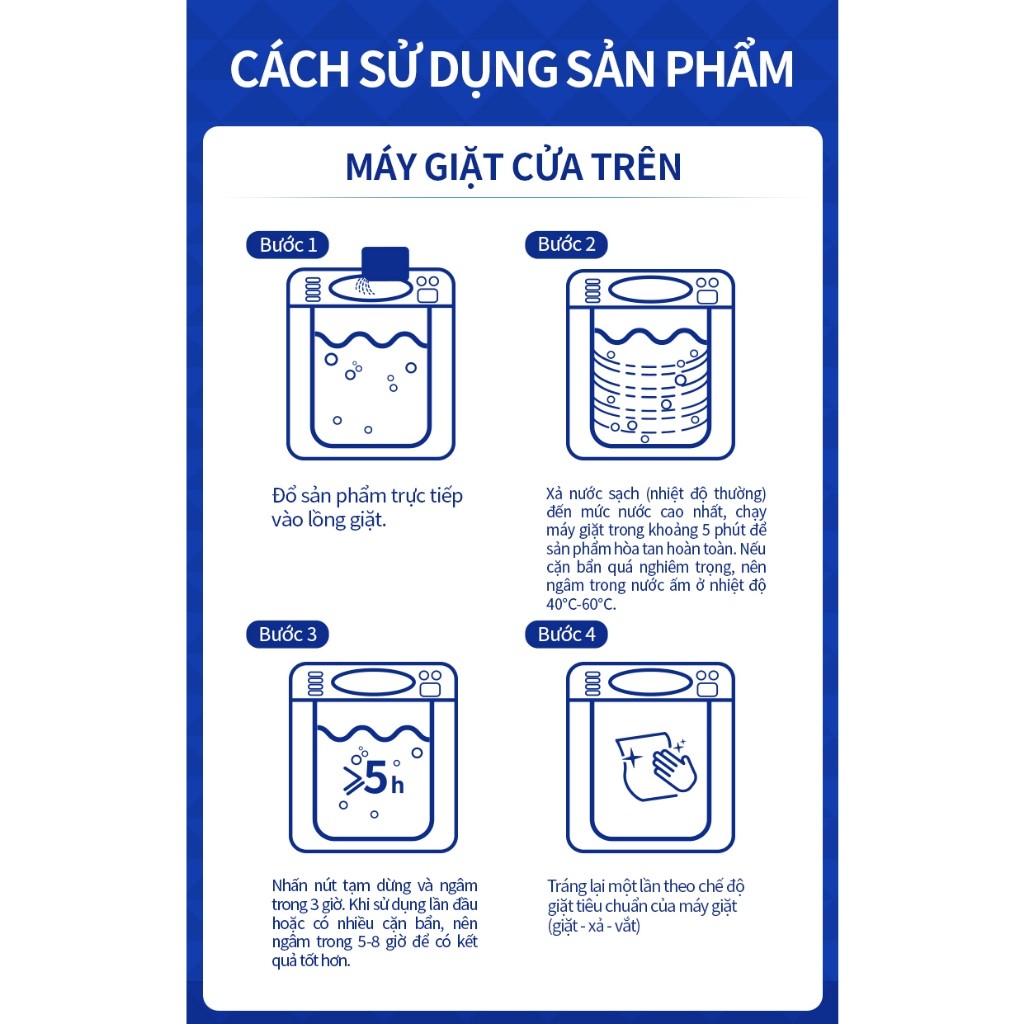 Bột làm sạch lồng máy giặt hoạt tính oxy bảo vệ máy Bảo trì máy giặt định kỳ,Khử mùi hôi, diệt khuẩn