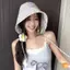 Mũ Buet vành lớn có thể gập lại có dây cho nữ sọc Hàn Quốc Nữ Panama Bob Mũ ngư dân đi biển ngoài trời mới