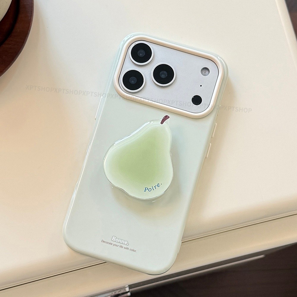 Ốp điện thoại mềm màu trơn + giá đỡ trái cây cho iPhone 17 Pro Max 16 15 14 13 Vỏ bảo vệ chống sốc