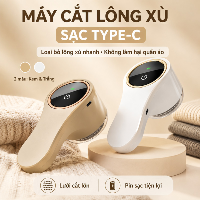Máy Cắt Lông Xù Cầm Tay Sạc Điện – Nâng Cấp 6 Lưỡi, Màn Hình LED, Cắt Sạch Xơ Vải, Tặng Lưỡi Thay Thế
