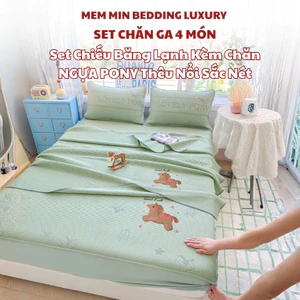 Set chiếu băng lạnh kèm chăn thêu Ngựa PONY nổi sắc nét Memminbedding Luxury tản nhiệt tức thì
