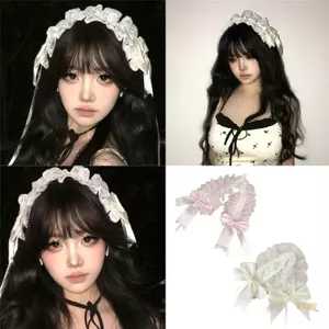 Ở Tiểu Văn Hóa Ren Viền Tóc Anime Trang Phục Băng Đô Quấn Tóc Cho Nữ Cô Gái Đảng Headwrap 2000 Ngọt Ngào Ren Nơ Rộng H