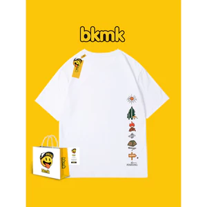 Bkmk giản dị cotton nguyên chất hợp thời trang áo thun phong cách nước ngoài cắm trại ngoài trời in quần áo nam mùa hè tay ngắn dáng rộng kích thước lớn 0519