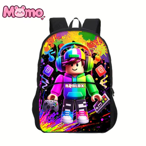 Ba lô dung lượng lớn in họa tiết trò chơi Roblox có túi vá cho học sinh trường học