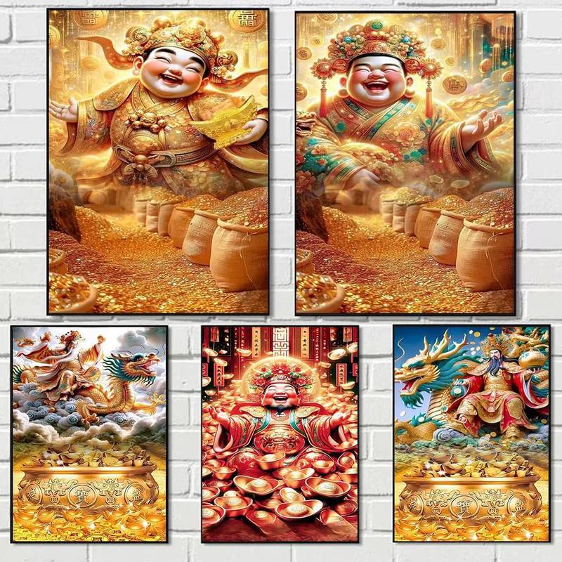 Phong Thủy Thần Tài Tranh Canvas Nghệ Thuật Treo Tường Sang Trọng Vàng May Mắn Tiền Thần Poster In Hình Cho Văn Phòng Phòng Phòng Khách Trang Trí Nhà
