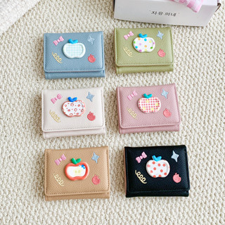 Ví nữ da PU Phim hoạt hình dễ thương Khóa in Apple có thể gập lại Ví đựng nhiều thẻ